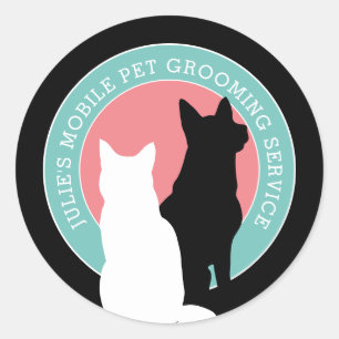 Mobiele huisdierverzorger voor kat en hond ronde sticker
