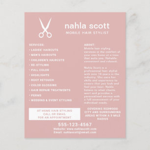 Mobiele kapper schaar modern stoffig roze flyer