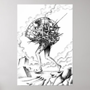 Mobiele machines van een verwoeste stad. poster