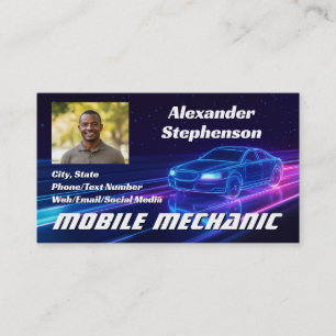 Mobiele monteur auto reparatie foto paarse neon visitekaartje