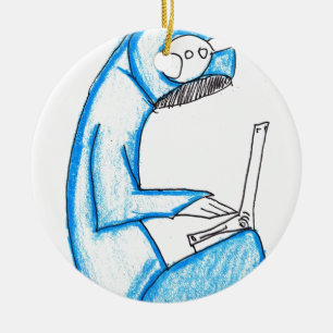 Mobiele muziekproducent - blauw keramisch ornament