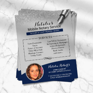 Mobiele Notarievenblauw en zilverglitter foto Flyer
