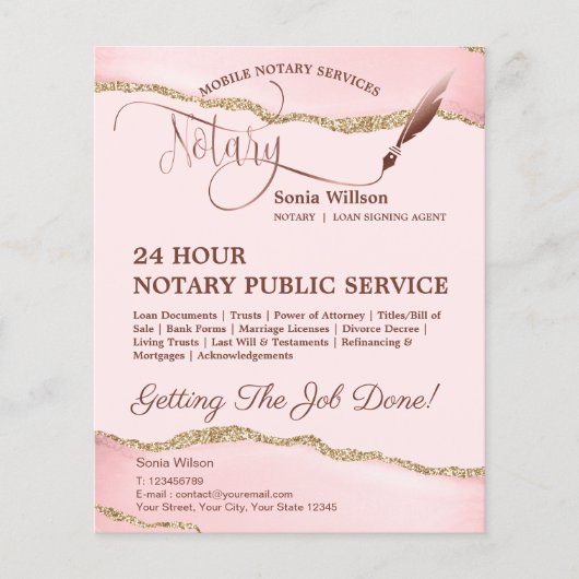 Mobiele Notaris & Lening Signing Agent Roze Agate Flyer (Voorkant)
