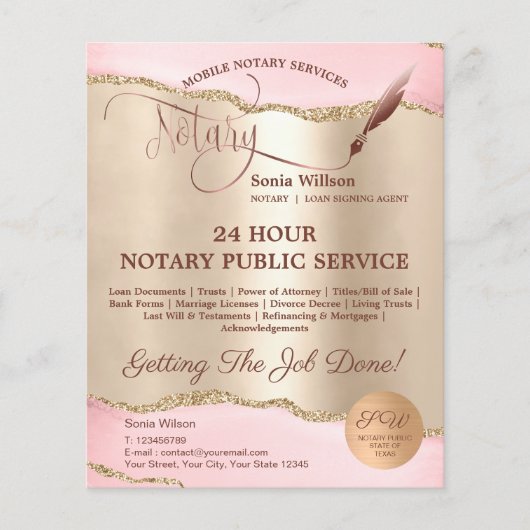 Mobiele Notaris & Lening Signing Agent Roze Agate Flyer (Voorkant)