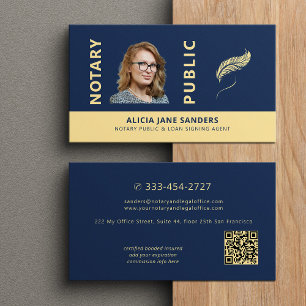 Mobiele notaris openbare foto navyblauw gouden QR- Visitekaartje