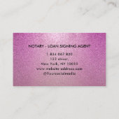 Mobiele notaris Signing Agent Paarse Glitter Visitekaartje (Achterkant)