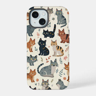 Mobiele telefoon hoesje met kattenillustratie iPhone 15 hoesje