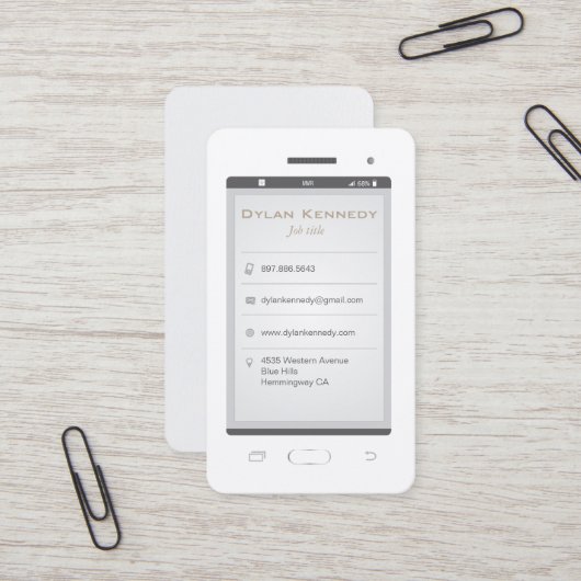 Mobiele telefoon visitekaartje (Voorkant / Achterkant in situ)