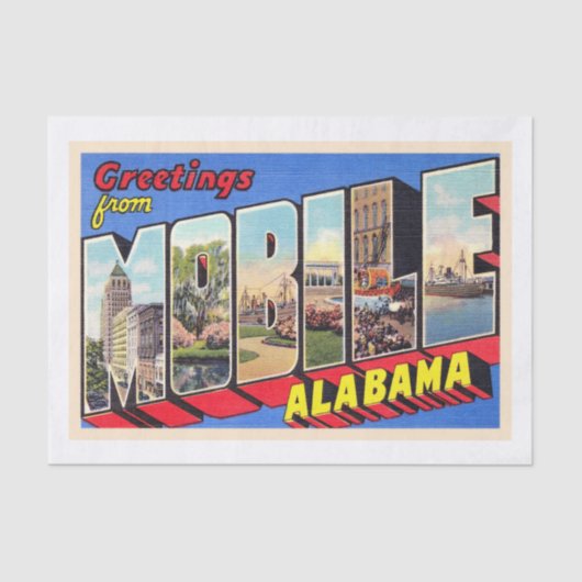 Mobile Alabama AL  groot Briefkaart 1 Tissuepapier (Voorkant)