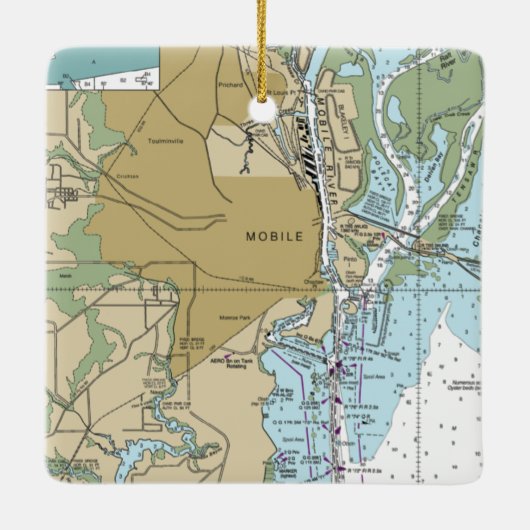 Mobile Alabama Nautical Chart Keramisch Ornament (Achterkant)