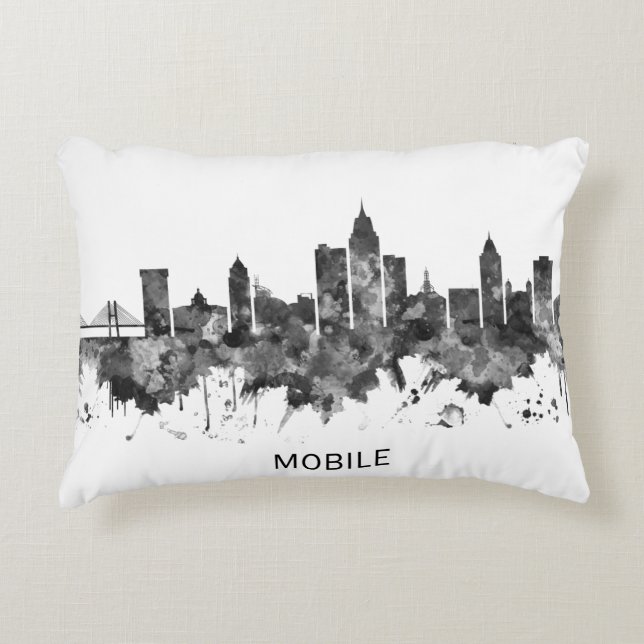 Mobile Alabama Skyline BW Accent Kussen (Voorkant)