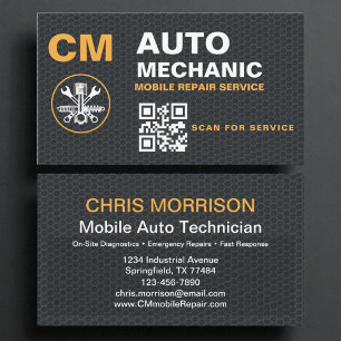 Mobile Auto Mechanic QR Code Monogram Visitekaartje