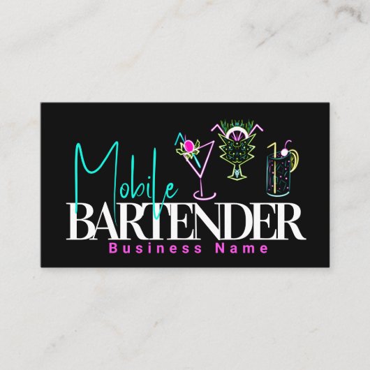 Mobile Bartender Club Bar Neon Drinken Visitekaartje (Voorkant)