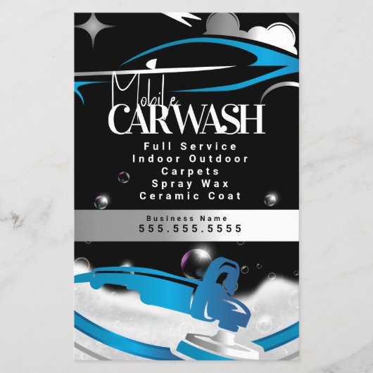 Mobile Car Wash Detailing Logo Blue Flyer (Voorkant)