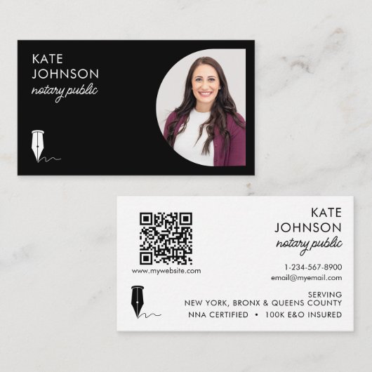 Mobile Notary Public Photo QR Code Logo Visitekaartje (Voorkant / Achterkant)