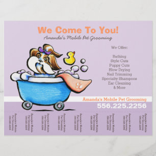 Mobile Pet Groomer Shih Tzu Paars Scheurblad Flyer