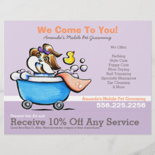 Mobile Pet Groomer Shih Tzu Paarse Coupon Ad Flyer