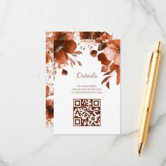 Mocha Blooms Watercolor Bruidsdouche CUSTOM QR Informatiekaartje