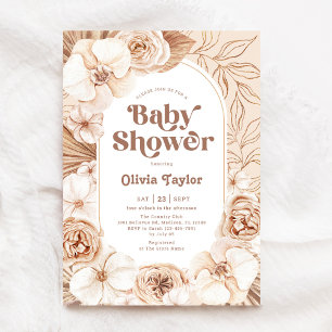 Mocha Boho Floral Baby shower Kaart