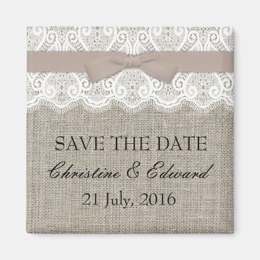 Mocha Bow and Lace Save the Date Magnet (Devant)
