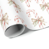 Mocha Bow Pink Candy Cane Christmas Cadeaupapier (Rol Hoek)