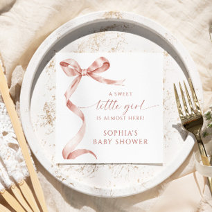 Mocha Bow Sweet Little Girl Baby shower Servet