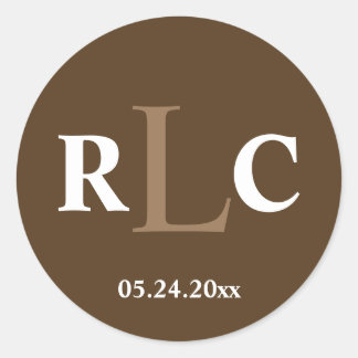 Mocha brown 3 initiaal monogram label bruiloft