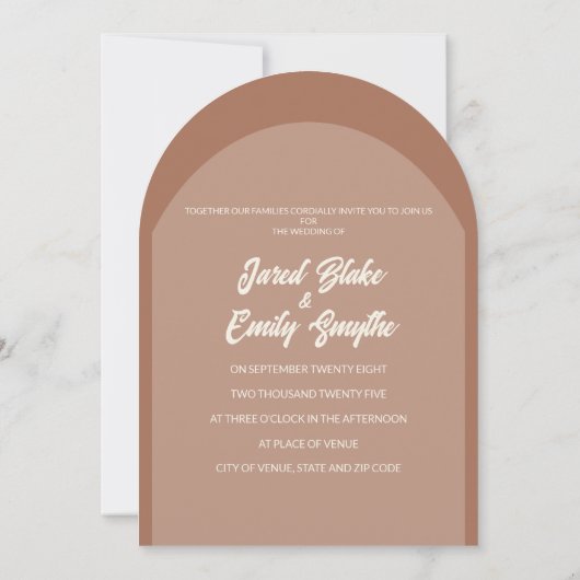 Mocha Brown Arch Style Feuille Faire-part de maria (Dos)