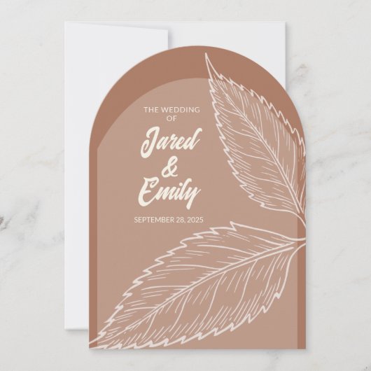 Mocha Brown Arch Style Feuille Faire-part de maria (Devant)