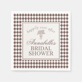 Mocha Brown Harlequin Checkered Bridal Shower Servet