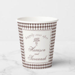 Mocha Brown Harlequin Checkered Wedding Papieren Bekers