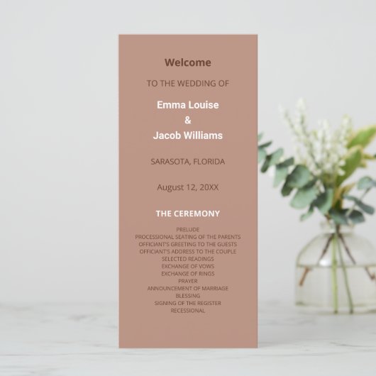 Mocha Brown Modern huwelijksprogramma (Staand voorkant)