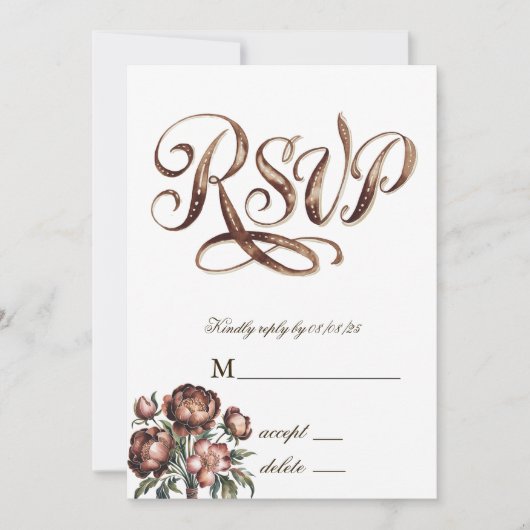 Mocha Brown Paint Peony Wedding RSVP Kaarten (Voorkant)