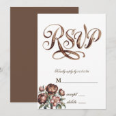 Mocha Brown Paint Peony Wedding RSVP Kaarten (Voorkant / Achterkant)