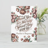 Mocha Brown Peony Mariage Merci Cartes (Debout devant)