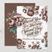 Mocha Brown Peony Mariage Merci Cartes (Devant / Derrière)