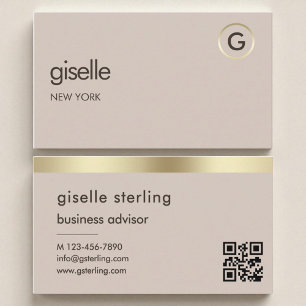 Mocha Brown QR Code Faux Gold Folie Monogram Visitekaartje
