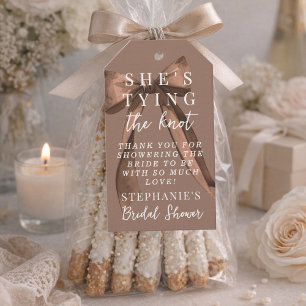 Mocha Brown She's Tying The Knot Boog Bruidsfeest Cadeaulabel
