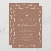 Mocha Brown Squiggle Doopuitnodiging Kaart (Voorkant / Achterkant)