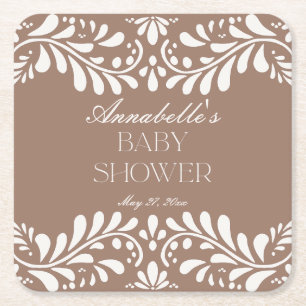 Mocha Brown Talavera Spaans Fiesta Baby shower Vierkante Kartonnen Onderzetter