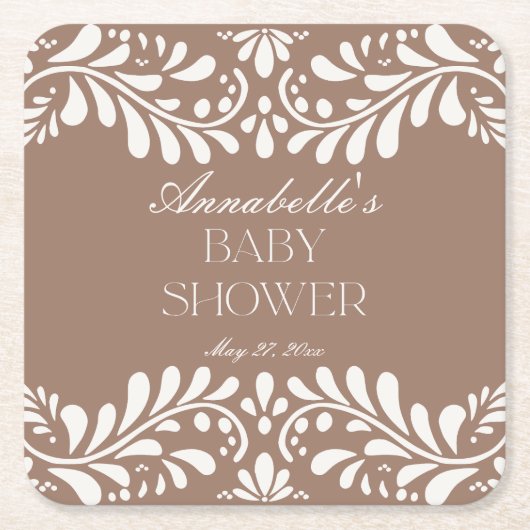 Mocha Brown Talavera Spaans Fiesta Baby shower Vierkante Kartonnen Onderzetter (Voorkant)