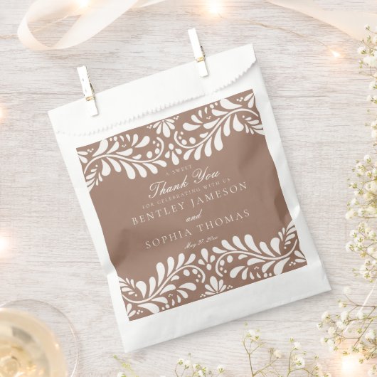 Mocha Brown Talavera Tegel Fiesta Trouwdessert Bedankzakje (Geknipt)