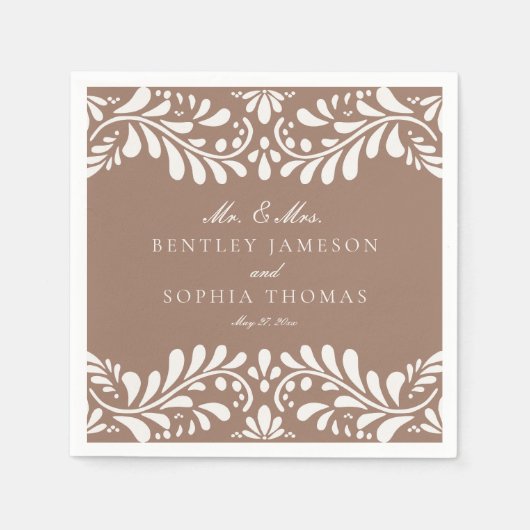 Mocha Brown Talavera Tegel Spaans Fiesta Huwelijk Servet (Voorkant)