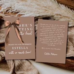 Mocha Brown Zij Knoopt De Knoop Boog Bruidsfeest Bedankkaart