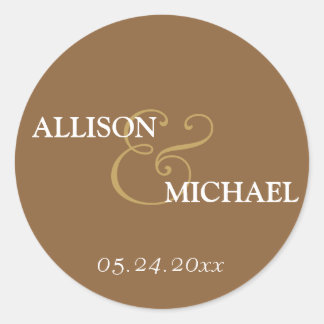 Mocha bruin aangepaste ampersand bruiloft gunst la ronde sticker
