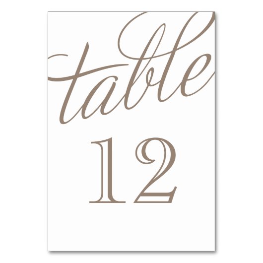 Mocha Bruin en Wit Elegant Script Tabel Nummers Kaart (Achterkant)