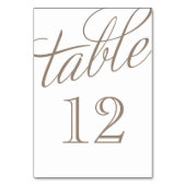 Mocha Bruin en Wit Elegant Script Tabel Nummers Kaart (Voorkant)