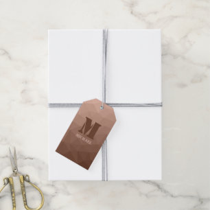 Mocha Bruin geometrisch mesh patroon Monogram Cadeaulabel