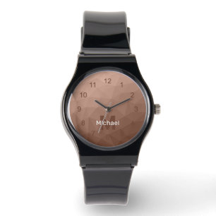 Mocha bruin geometrisch mesh patroon Monogram Horloge