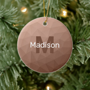 Mocha Bruin geometrisch mesh patroon Monogram Keramisch Ornament